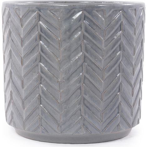 Maceta de cerámica gris ceniza Ø31,5 cm, relieve chevrón, orificio de drenaje (1/5)