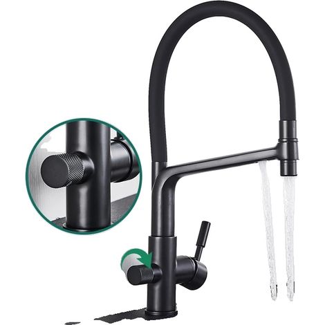 Grifo de cocina, giratorio 360 grados, cabezal rociador extraíble, negro mate B (1/2)