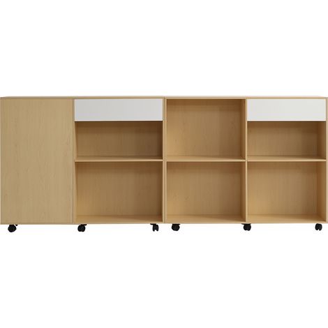 ELVMI Meuble de rangement avec étagères ouvertes et roulettes, modulable pour salon bureau en bois, 222×34×95 cm (1/4)