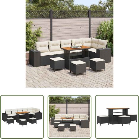 vidaXL Balkonsofa - Garten-Sofa-Set 10 pcs Schwarz Poly-Rattan (1/5)