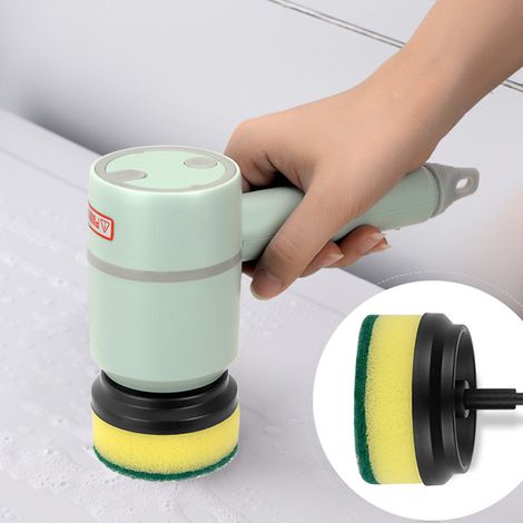 Multifunktionale, kabellose elektrische Reinigungsbürste mit 800 mAh Akku, ausziehbarem Griff, 3 Geschwindigkeitsstufen, grüner Farbe, robustem Kunststoffmaterial für die Reinigung von Küche und Bad. (1/4)