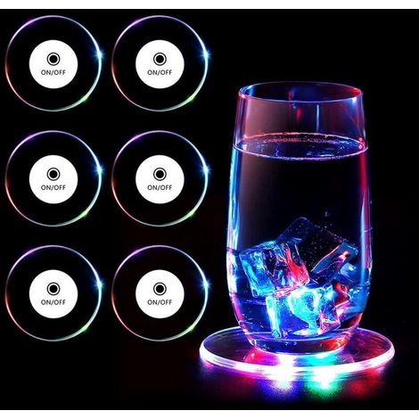 Posavasos LED luminosos de 10 cm – Juego de 6 unidades redondas transparentes – 3 modos de iluminación de colores para fiestas y bares (1/5)
