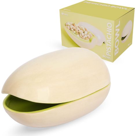 Bol pistache pour apéritifs et fruits secs. Coupelle design 17,5 x 10 cm en forme de coque, idéale pour snacks et décoration de table. (1/5)