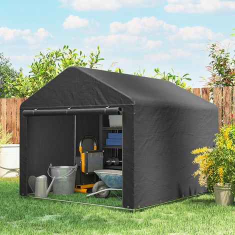 Caseta de jardín, tienda de almacenamiento impermeable, refugio para moto, puerta enrollable con cremallera, 200 x 238 x 183 cm, gris oscuro (1/5)