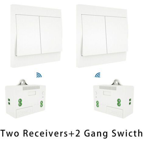 Kit interrupteur et récepteur sans fil 110-230 V, interrupteur auto-alimenté, luminaire télécommandé, modèle : blanc, 2 récepteurs, 2 modules (1/5)