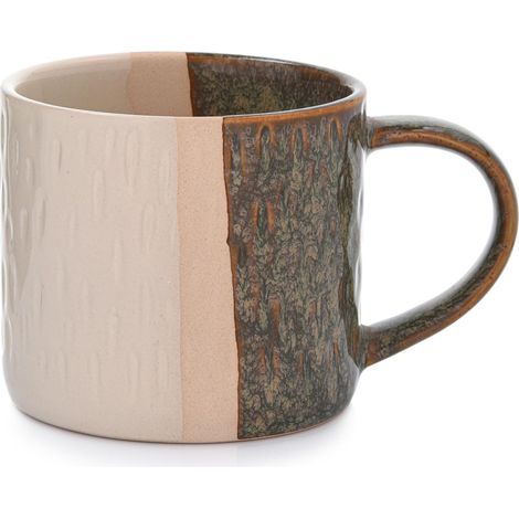 250 ml cremefarbener, grüner Steingutbecher für Kaffee und Tee von Kraft Duka (1/5)