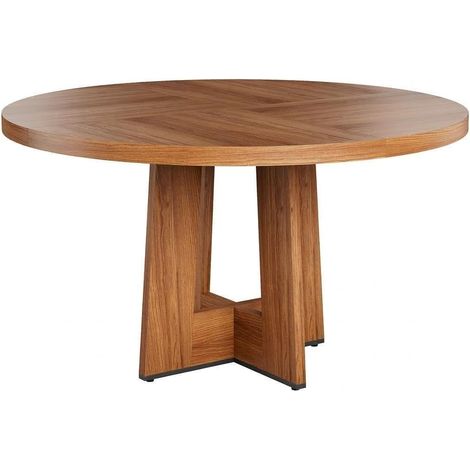 Table Ronde Gain De Place 47 Pouces 4à6 Pers Pied Central Solide Moderne Salon Cuisine Noyer Brun Rouge