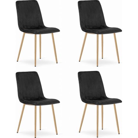 Silla Lava - terciopelo negro / patas color madera x 4 (1/5)