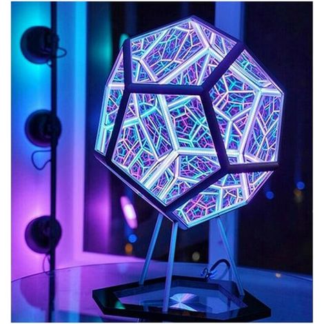 Dodécaèdre Infini - Lampe de chevet décorative et tendance en forme de dodécaèdre infini, lampe de table, lampe d'ambiance festive, lumière LED spirale réglable, multicolore (1/5)