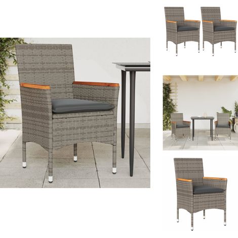Chaises de jardin avec coussins lot de 2 gris résine tressée - Chaise De Jardin - Fauteuil De Jardin - Mobilier De Jardin - Résine Tressée - Rotin Synthétique (1/5)
