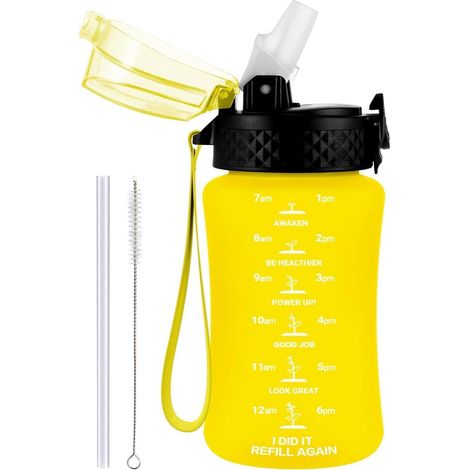 Trinkflasche Kinder Strohhalm Auslaufsicher 350ml 12oz-1 Deckel Gelb (1/5)