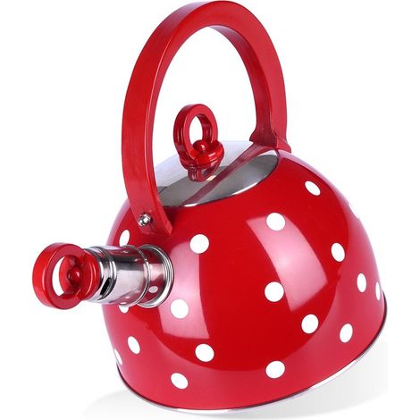 Pfeifender Wasserkocher, Stahl, rot, mit Punkten, 1,5 l (1/5)