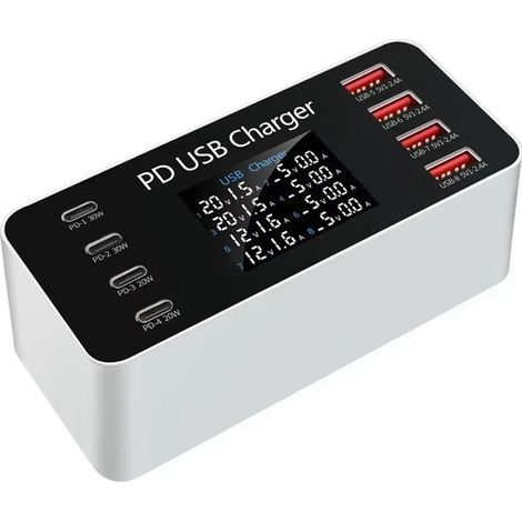 Chargeur Rapide USB PD Multi- 65 W avec écran LCD PD 30 W Chargeur de Charge pour Tablette, Téléphone, pour 14, pour , Prise UE (1/5)