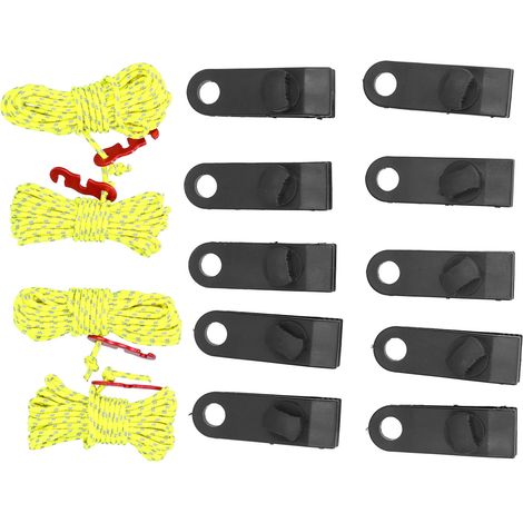 Ensemble de 4 haubans pour le camping et les activités de plein air avec tendeur, comprenant un guide-corde et des mousquetons pour tente. (1/5)