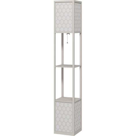 Lampadaire design moderne 2 étagères 26x26x156 cm interrupteur chaînette rangement salon gris clair
