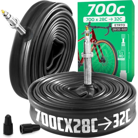 Chambre à air 700C - Pour pneus de 700x28C à 700x32C - ETRTO 28-622 à 32-622 - Valve Presta 40 mm - Lot de 2 (1/5)