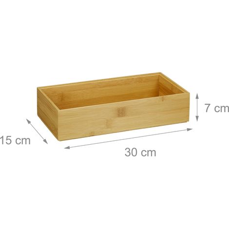 Scatola portaoggetti impilabile 6,5 x 15 x 15 cm per cosmetici e ufficio in stile naturale in bambù 130006246