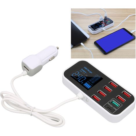 Chargeur Voiture 8 Ports 40W QC 3.0 USB C Rapide avec Écran LCD pour Multi-Appareils
