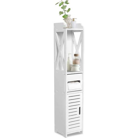 Armoire de Rangement Salle de Bain sur Pied – Meuble étroit Blanc 80 x 15,5 x 15 cm pour Salle de Bain, Salon ou Cuisine – Étagère Verticale compacte avec Compartiments (1/5)