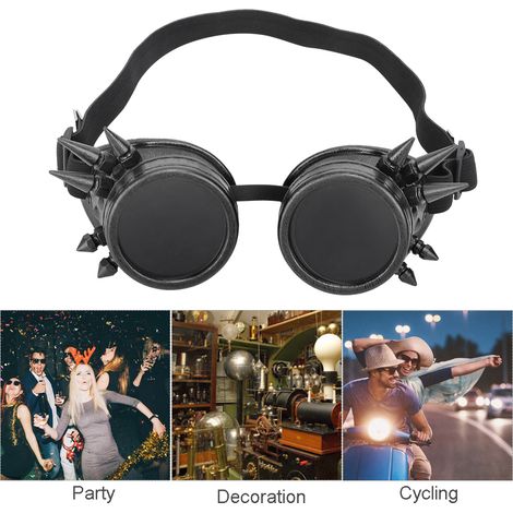 Lunettes de vélo rétro en ABS double couche, design steampunk avec embouts uniques, anti-vent - Noir