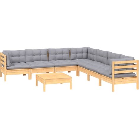 vidaXL Set Divani da Giardino 8 pz con Cuscini Grigi Massello di Pino (1/4)
