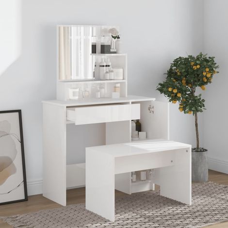 vidaXL Set Tavolo da Toeletta Bianco Lucido 86,5x35x136 cm (1/5)