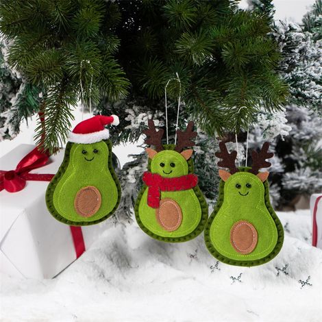 Lot de 3 Pendentifs Avocat Vert Sapin de Noël Décorations Feutrine pour Arbre Maison Porte Fenêtre (1/3)