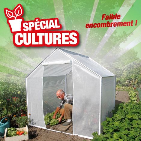Nature – Serre tunnel en aluminium H127/190 x L192 x l210 cm – Film polyéthylène armé 190 g/m² anti-UV – Cadre au sol avec fermeture zippée (1/3)