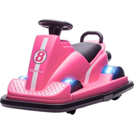 Elektrisches Bumper-Car für Kinder, 360° drehbares Fahrzeug mit Lenkrad, Musik und LED, Metall 74x53x48 cm für Kinder von 3-8 Jahren, Rosa (1/5)