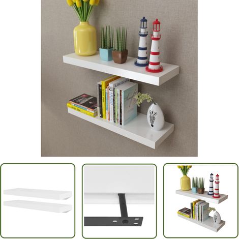 The Living Store 2 Étagères murales MDF Blanc Rangement de livres/DVD - Etagere Murale - Rangement Mural - Étagère Blanche - Meuble Déco - Décoration Murale (1/5)