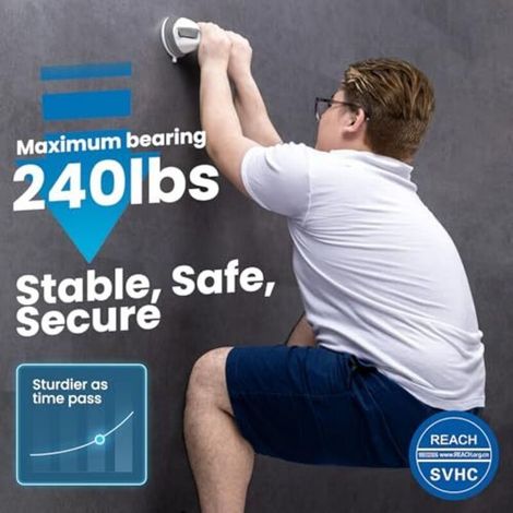 Barres d'appui de douche de 31 cm, poignée à ventouse, charge maximale 110 kg, barre d'appui de sécurité pour personnes âgées et handicapées, durable, sans perçage et amovible, Handy (1/5)