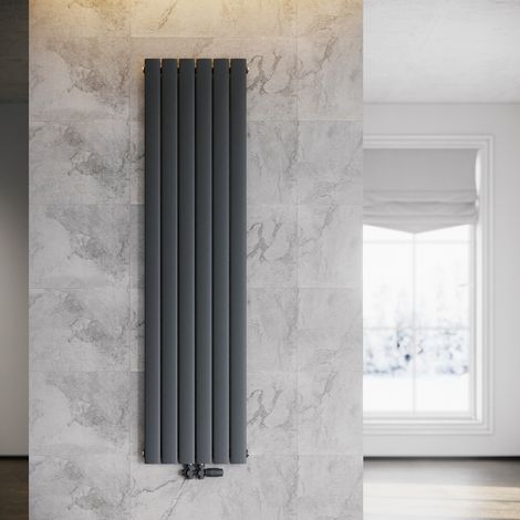 ELEGANT Heizkörper Flach Heizkörper Design Paneelheizkörper wohnzimmer Badheizkörper Vertikal Einlagig Heizkoerper mit Heizventil 1800 x 462 mm Antrazit (1/5)