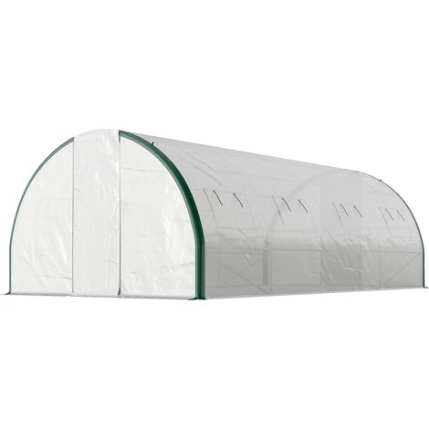 Serre tunnel de jardin 18m², serre de jardin tunnel avec portes et 8 fenêtres, bâche PE 140g/m² 600 x 300 x 200 cm blanc (1/5)