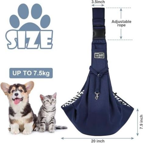 Sac de Transport pour Chien Chat, Réglable Sac à Bandoulière Mains Libres Petit Chien, pour Chiens/Chats de Taille Moyenne Jusqu'à 7,5 kg, pour l'extérieur, Les Voyages, Le Métro (Bleu) (1/5)