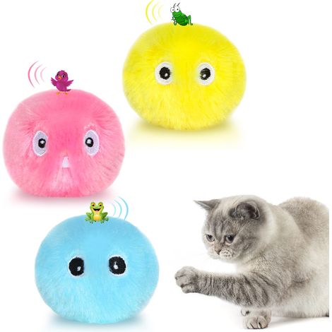 Lot de 3 balles pour chat, balle interactive avec son, jouet en peluche pour chaton, avec des sons d'animaux réalistes (1/5)