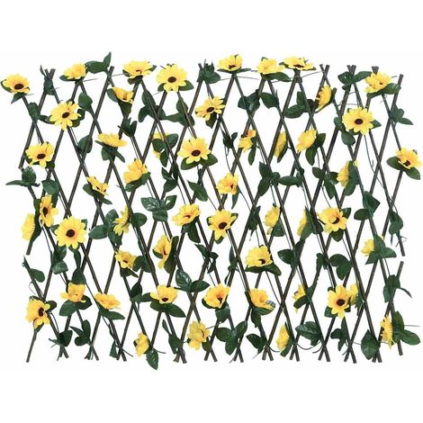 Treillis Extensible Brise-Vue Lierre Artificiel Clôture Bois et PVC Jaune 180 x 60 cm (1/5)