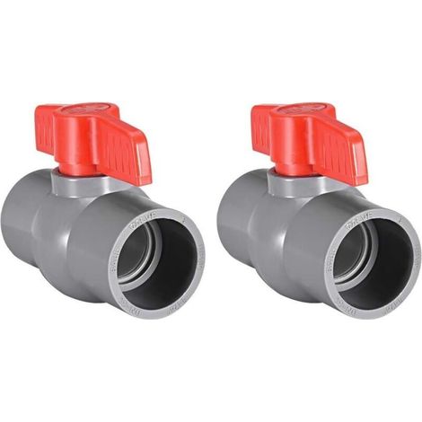 Vanne à bille en PVC 40 mm – Connexion à glissière – Résistante à la corrosion – Pour tuyaux d'alimentation en eau – Lot de 2 pièces (1/3)