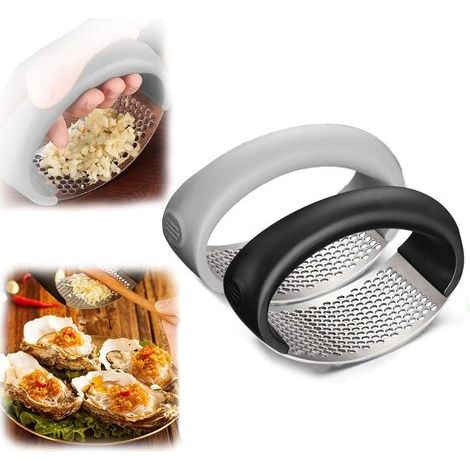 Presse-ail à bascule en acier inoxydable - Appareil de cuisson - Noir et gris 2PC (1/5)
