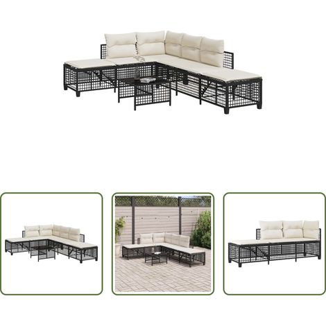 Gartentisch - 3-tlg. Garten-Ecksofa-Set mit Kissen Schwarz Poly Rattan (1/5)