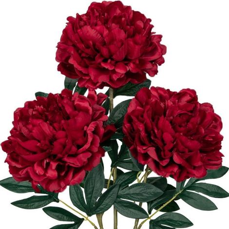 3er Set 74CM Künstliche Pfingstrosen Stiel, Dunkelrote Rosen Vintage Bouquet (1/5)