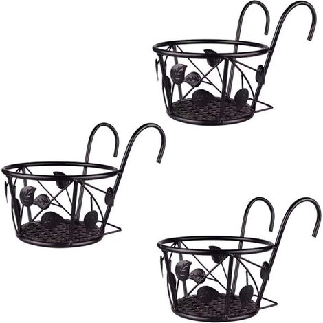 Paniers de jardinière à Rail Suspendu Paniers de Fleurs Suspendus en Fer forgé pour balcons à la Maison, Produits en Fer pour Plantes cultivées à la Maison (Noir) (1/5)