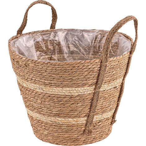 Pflanzkorb Seasons Natur Seegras Pflanzgefäß Blumenkorb 40 cm Folie Tragegriffe (1/3)