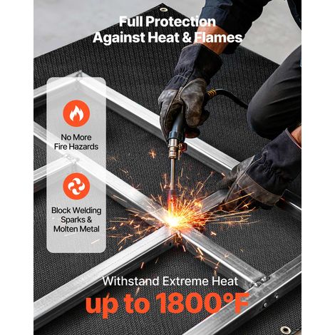 Couverture de Soudage Ignifuge Fibre de Verre Enduite de Silicone 1829 x 2438 mm Couverture de Protection Résistante à Chaleur 982 °C Tapis de Soudage Isolant Ignifuge avec Œillets Métalliques (1/5)