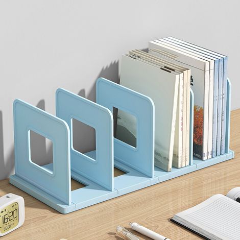 Rangement Livres Fichiers PP 4 Cases Bleu Minimaliste vertical Organiseur Bureau Étagère Support pour fichiers dimensions 35x15x14.5cm charge 500g (1/5)