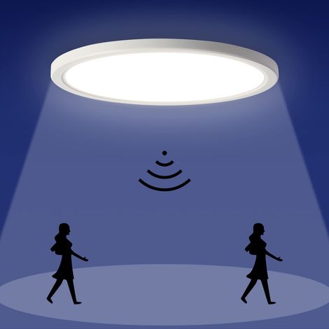 Plafonnier LED avec détecteur de mouvement moderne rond veilleuse - 22CM 18W IP44 4000K Ultra-Fin Blanc - Salon chambre entrée couloir salle de bain (1/5)