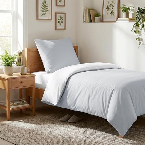 Housse de Couette 140x200 Réversible avec Taie d'oreiller 65x65 cm (Gris Clair/Blanc) Parure de Lit 140 x 200 Adulte Microfibre Couette avec Fermetures éclair (1/3)
