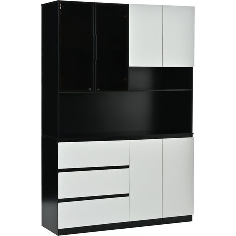 GagaMeuble de cuisine avec vitrine, éclairage LED, 3 tiroirs, 6 portes et étagères, 120,5 x 40 x 180 cm (1/5)