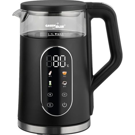 GREENBLUE GB670 B BOUILLOIRE SANS FIL 1,7 L 2200 W RÉGLAGE DE LA TEMPÉRATURE 40 À 100 °C PAR INCRÉMENTS DE 5 °C, PRÉRÉGLAGES 4