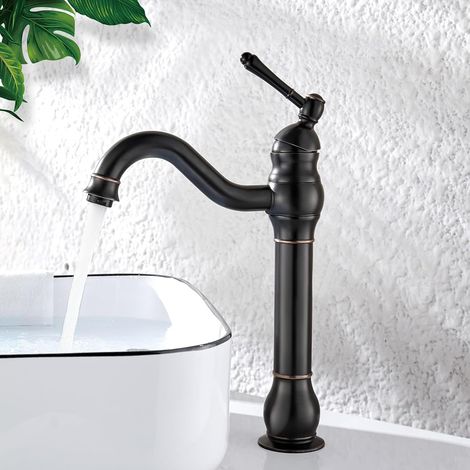 Robinet de salle de bain haut, mitigeur rotatif à 360°, robinet de salle de bain rétro classique, mitigeur en laiton, noir, robinet