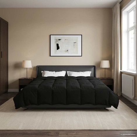 Winterbettdecke Gepolstert Schwarz 240 x 260 cm Mikrofaser